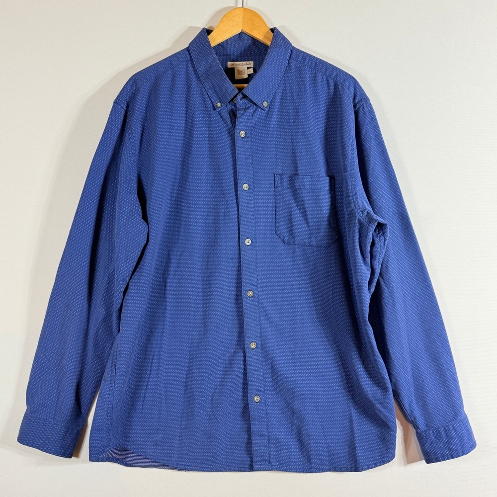 Carbon 2 Cobalt‎ Mens Large Button Down Shirt Blue Dotted Long Sleeve Casual Top